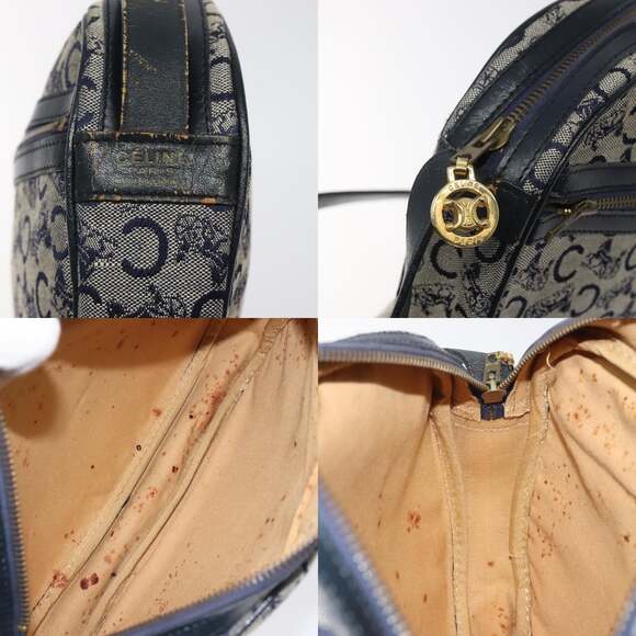 CELINE C Sulky Shoulder Bag Canvas Navy Gold - Picture 11 of 12